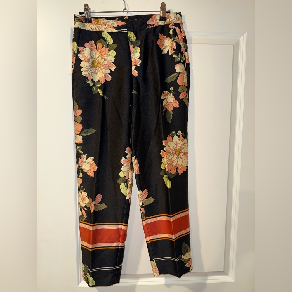 ZARA Chic Black Cropped Black Floral Trouser XS Rare - Picture 2 of 7